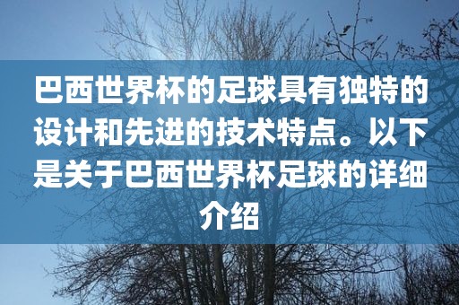 巴西世界杯的足球具有独特的设计和先进的技术特点。以下是关于巴西世界杯足球的详细介绍
