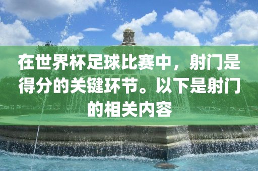 在世界杯足球比赛中，射门是得分的关键环节。以下是射门的相关内容