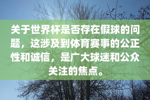 关于世界杯是否存在假球的问题，这涉及到体育赛事的公正性和诚信，是广大球迷和公众关注的焦点。