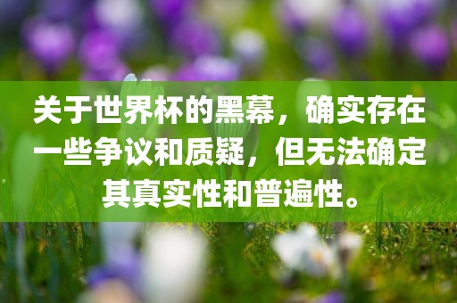 关于世界杯的黑幕，确实存在一些争议和质疑，但无法确定其真实性和普遍性。眉山市正发家政服务有限公司