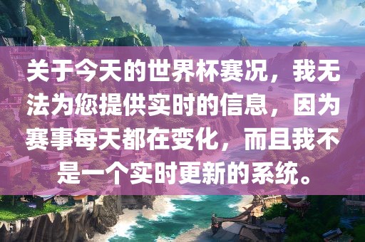 关于今天的世界杯赛况，我无法为您提供实时的信息，因为赛事每天都在变化，而且我不是一个实时更新的系统。眉山市正发家政服务有限公司