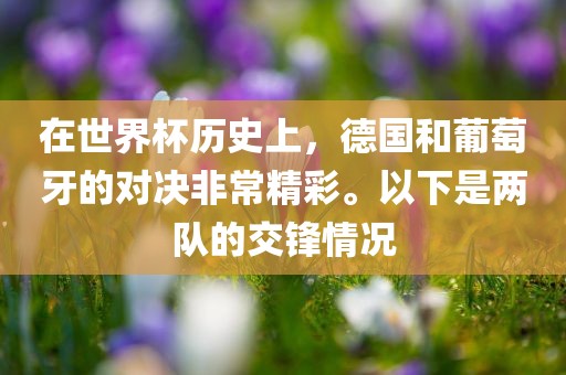在世界杯历史上，德国和葡萄牙的对决非常精彩。以下是两队的交锋情况眉山市正发家政服务有限公司