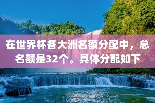 在世界杯各大洲名额分配中，总名额是32个。具体分配如下