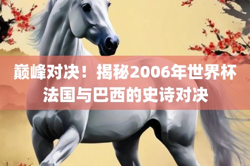 巅峰对决！揭秘2006年世界杯法国与巴西的史诗对决眉山市正发家政服务有限公司