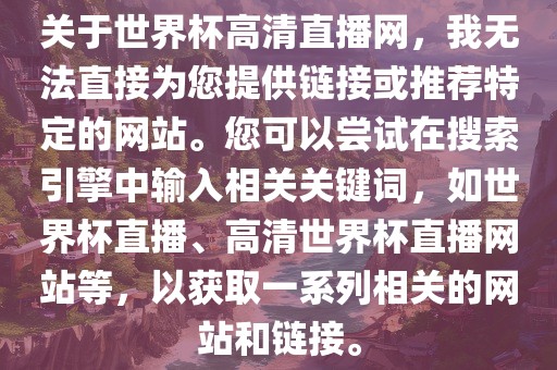 关于世界杯高清直播网，我无法直接为您提供链接或推荐特定的网站。您可以尝试在搜索引擎中输入相关关键词，如世界杯直播、高清世界杯直播网站等，以获取一系列相关的网站和链接。眉山市正发家政服务有限公司