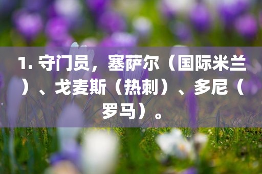 1. 守门员，塞萨尔（国际米兰）、戈麦斯（热刺）、多尼（罗马）。