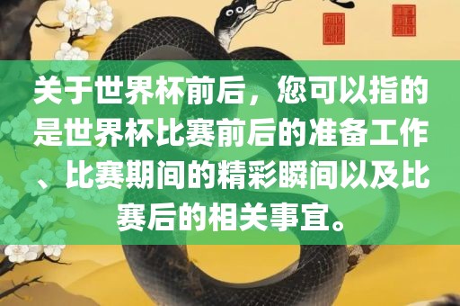 关于世界杯前后，您可以指的是世界杯比赛前后的准备工作、比赛眉山市正发家政服务有限公司期间的精彩瞬间以及比赛后的相关事宜。