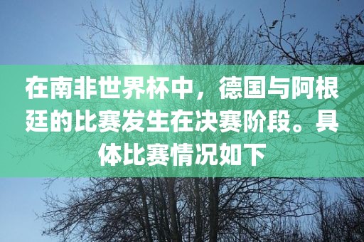 眉山市正发家政服务有限公司在南非世界杯中，德国与阿根廷的比赛发生在决赛阶段。具体比赛情况如下