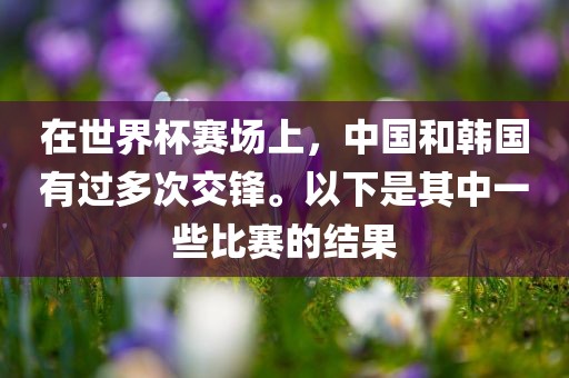 在世界杯赛场上，中国和韩国有过多次交锋。以下是其中一些比赛的结果眉山市正发家政服务有限公司