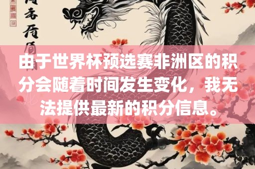 由于世界杯预选赛非洲区的积分会随着时间发生变化，我无法提供最眉山市正发家政服务有限公司新的积分信息。