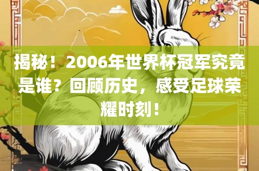 揭秘！2006年世界杯冠军究竟是谁？回顾历史，感受足球荣耀时刻！眉山市正发家政服务有限公司