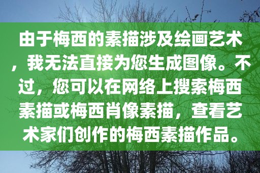 由于梅西的素描涉及绘画艺术，我无法直接为您生成图像。不过，您可以在网络上搜索梅西素描或梅西肖像素描，查看艺术家们创作的梅西素描作品。眉山市正发家政服务有限公司